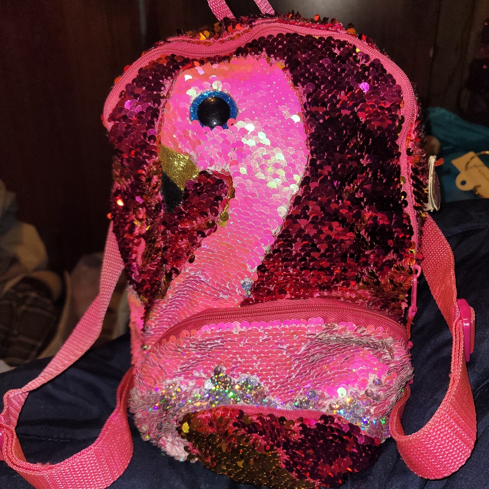 Pink Flamingo Sequin Kids Backpack